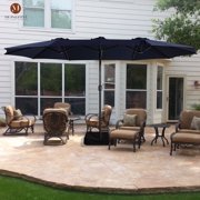 15ft Large Patio Umbrellas with Base Included, Outdoor Double-Sided Rectangle Market Umbrella with Crank Handle, for Pool Lawn Garden