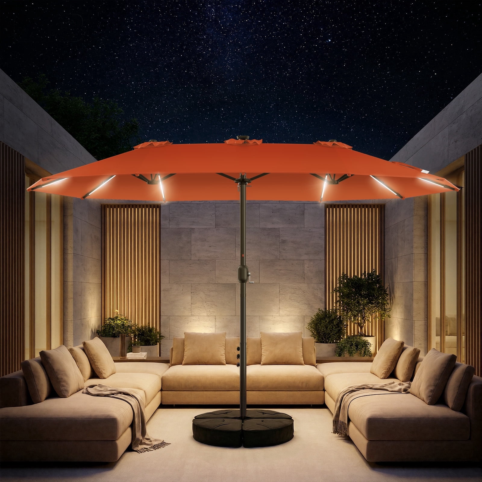 living home 25 led patio and umbrella lights OVIOS sided shade weaxty Patio umbrella with light