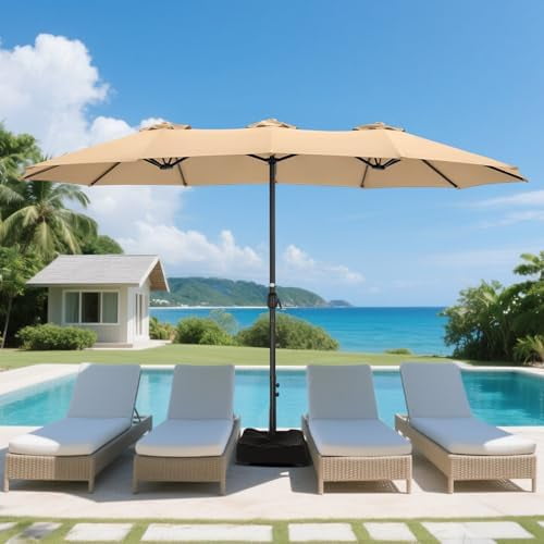15ft Patio Umbrella with Base Included, Rectangle Oversized Double ...