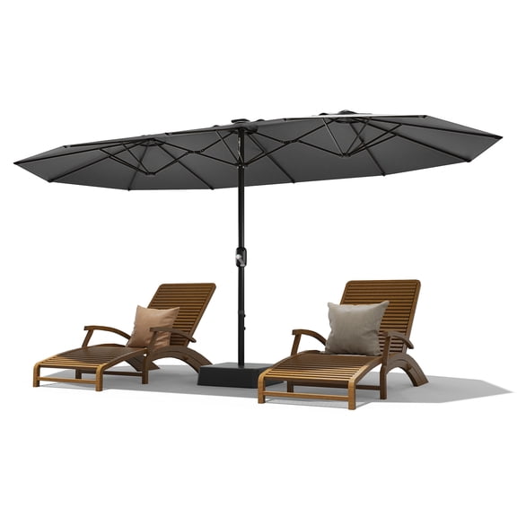 15ft Patio Umbrella with Base,Large Outdoor Double-Sided Rectangle Umbrella with Crank Handle, Market Umbrella for Poolside Garden Deck Backyard Beach Pools
