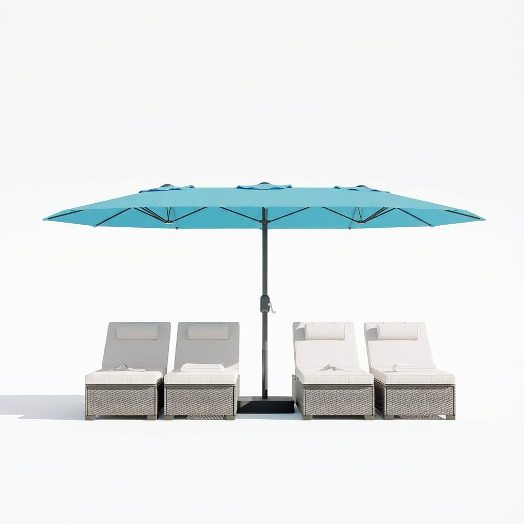 15ft Patio Umbrella with Base,Large Outdoor Double-Sided Rectangle Umbrella with Crank Handle, Market Umbrella for Poolside Garden Deck Backyard Beach Pools