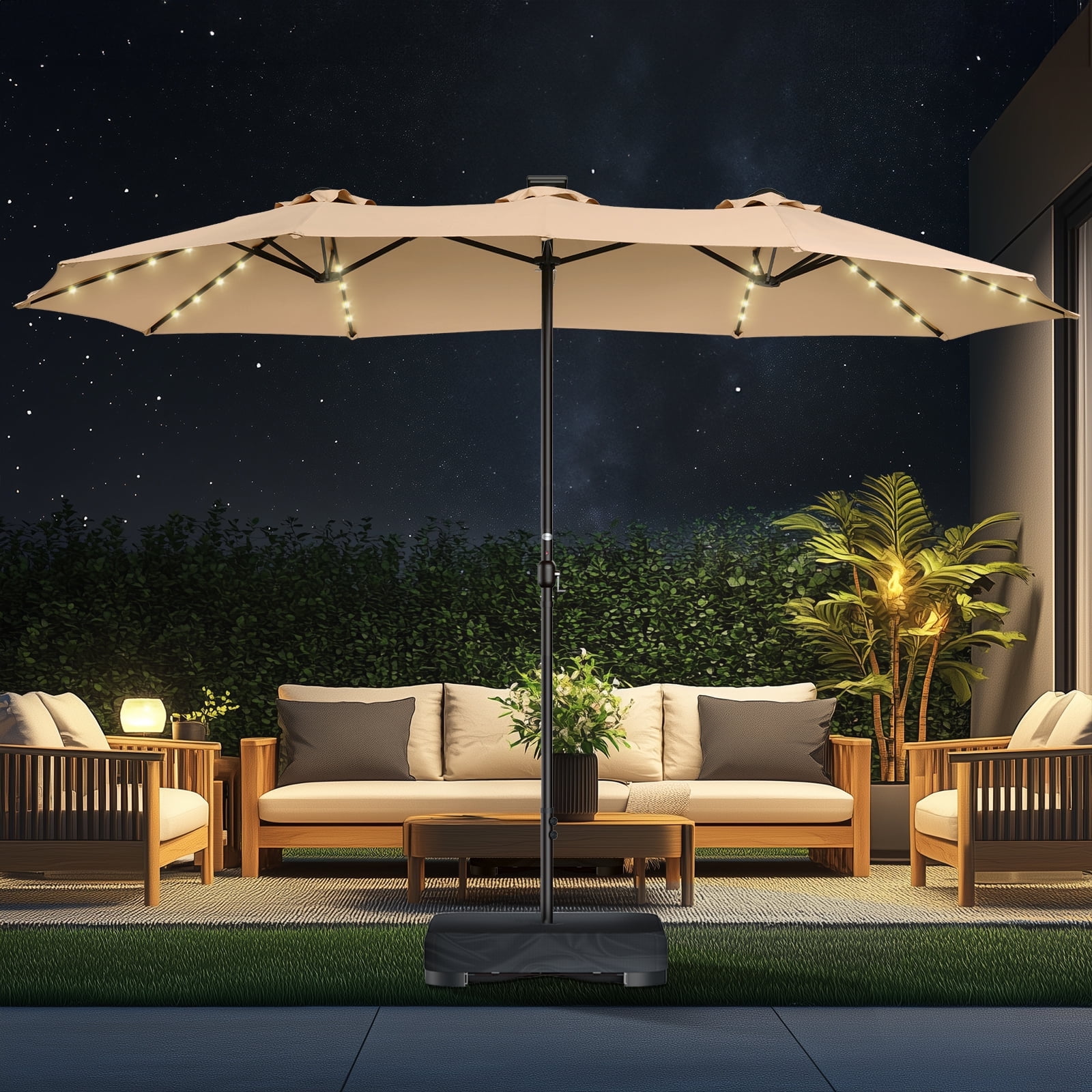 Walmart exclusive discounts  15ft Patio Umbrella with Light and Base Included, Double Sided Outdoor Large Rectangular Patio Umbrella with Crank Handle, for Lawn Garden,Home,Outdoor Activities