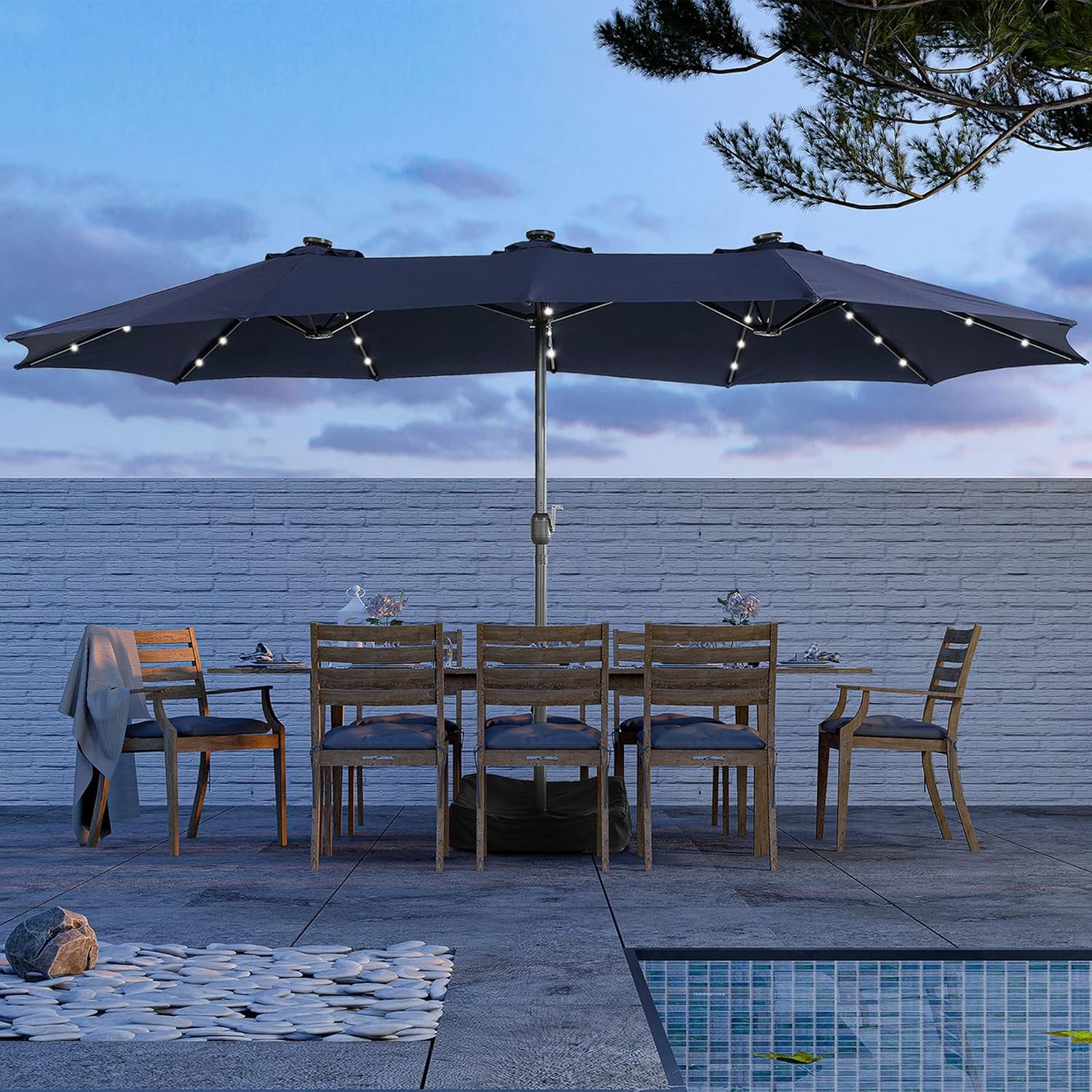 15ft Patio Umbrella with Solar Lights(Base Included) Large Outdoor ...
