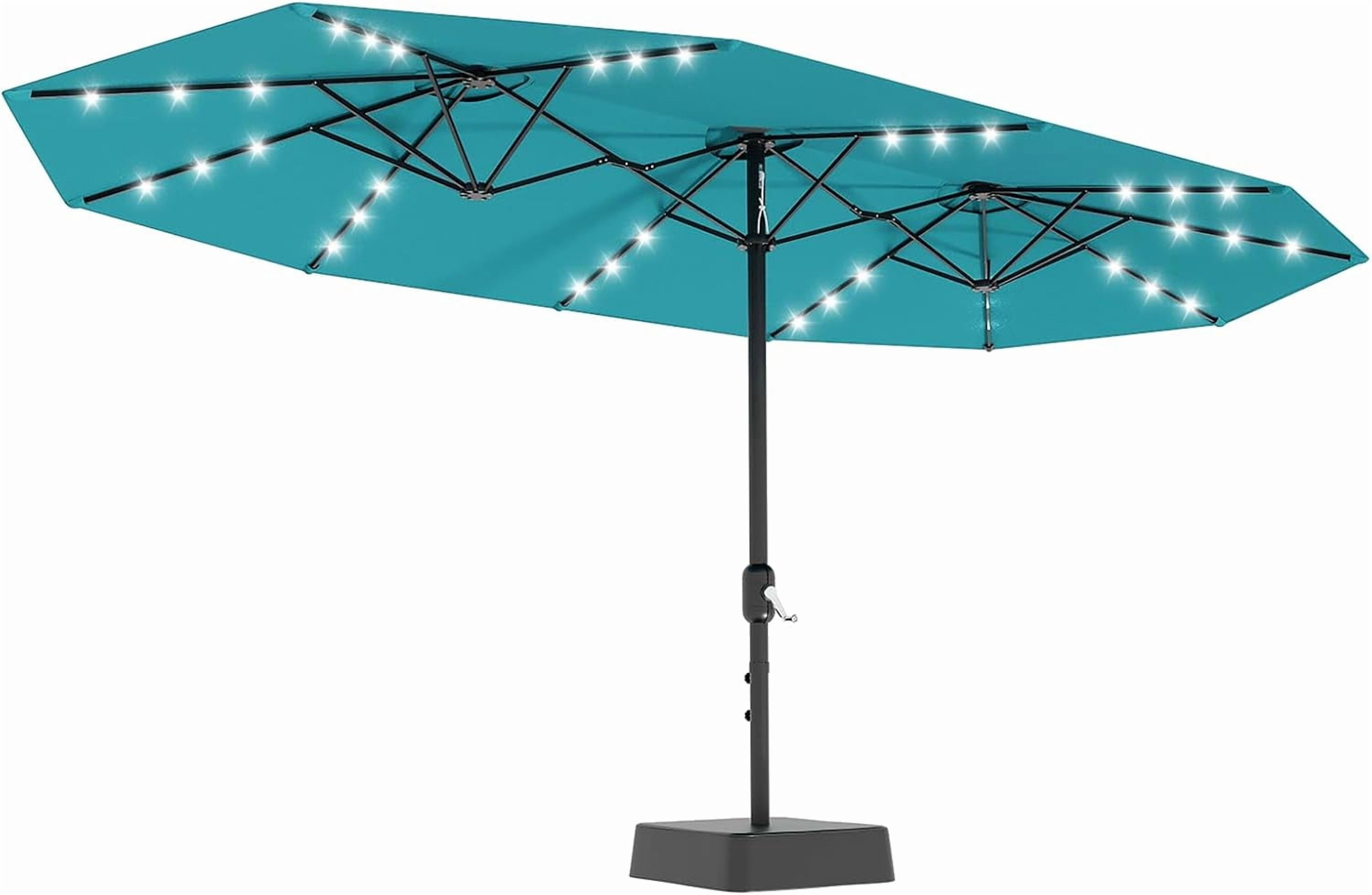 15ft Patio Umbrella with Solar Lights, Outdoor Large Umbrellas with Crank Handle and 36 LED Lights, Rectangular Market Umbrella with Base Included for Deck Pool Shade