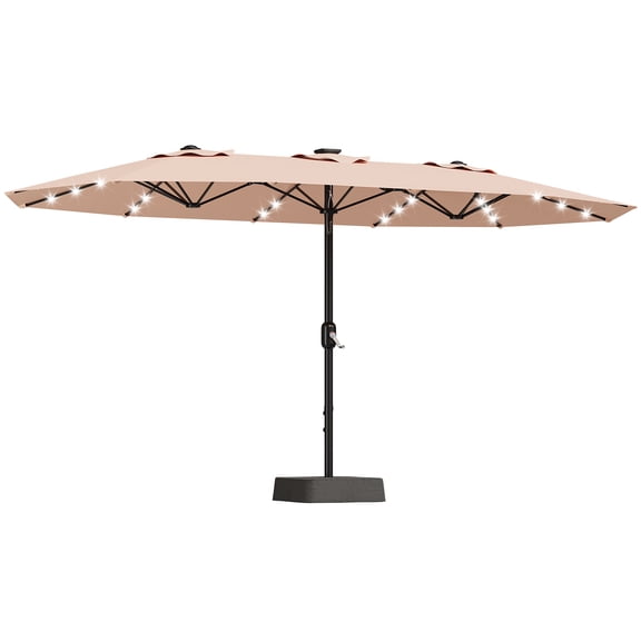15ft Patio Umbrella with Solar Lights, Outdoor Large Umbrellas with Crank Handle and 36 LED Lights, Rectangular Market Umbrella with Base Included for Deck Pool Shade