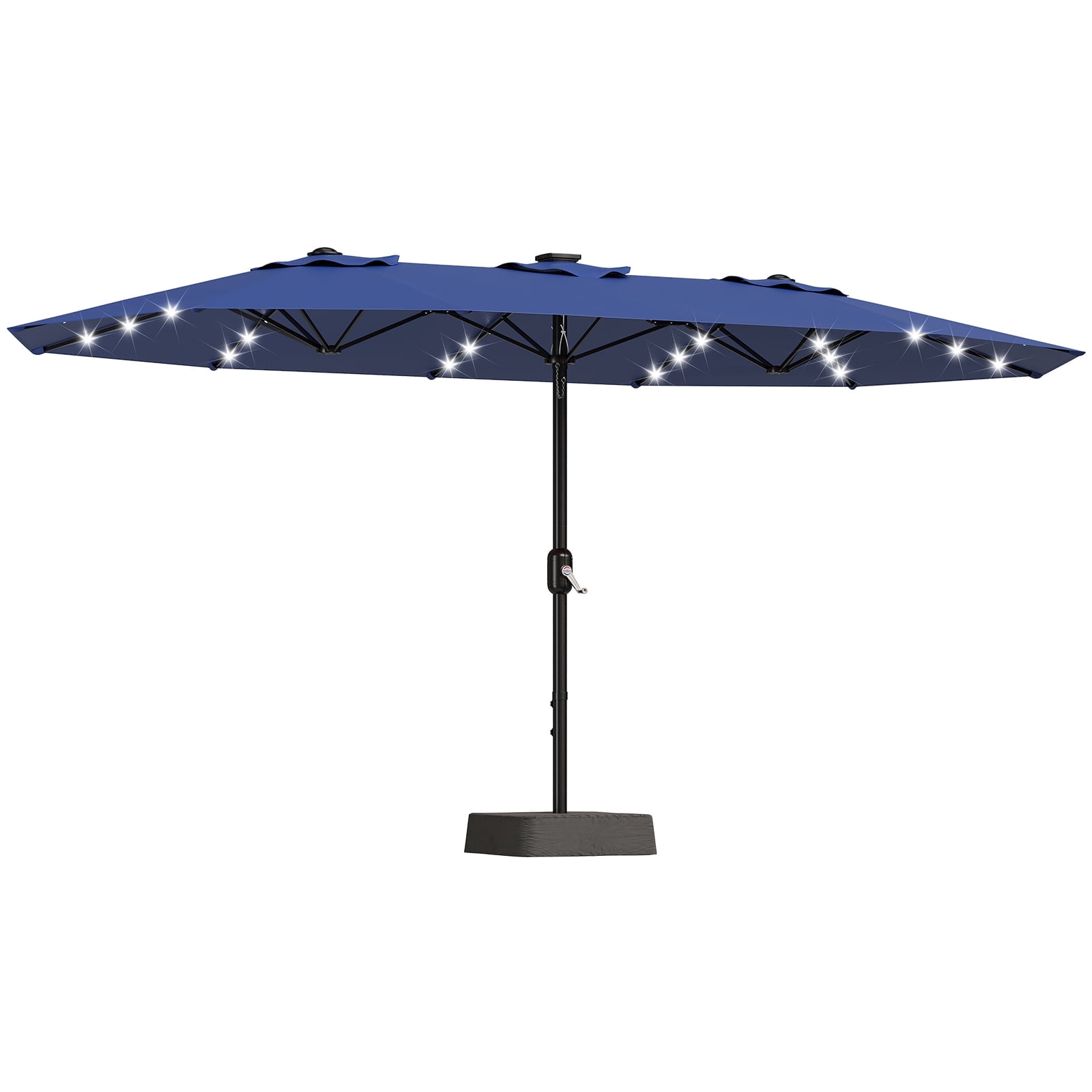 15ft Patio Umbrella with Solar Lights, Outdoor Large Umbrellas with Crank Handle and 36 LED Lights, Rectangular Market Umbrella with Base Included for Deck Pool Shade