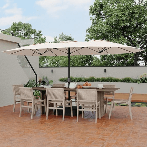 15ft Patio Umbrella with Base Rectangle Oversized Double Sided Pool Umbrellas for Market, Deck, Garden