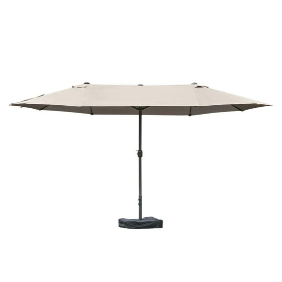 15ft Patio Umbrella with Base, Rectangular Double Canopy, UV Protection, Easy Crank, Coffee