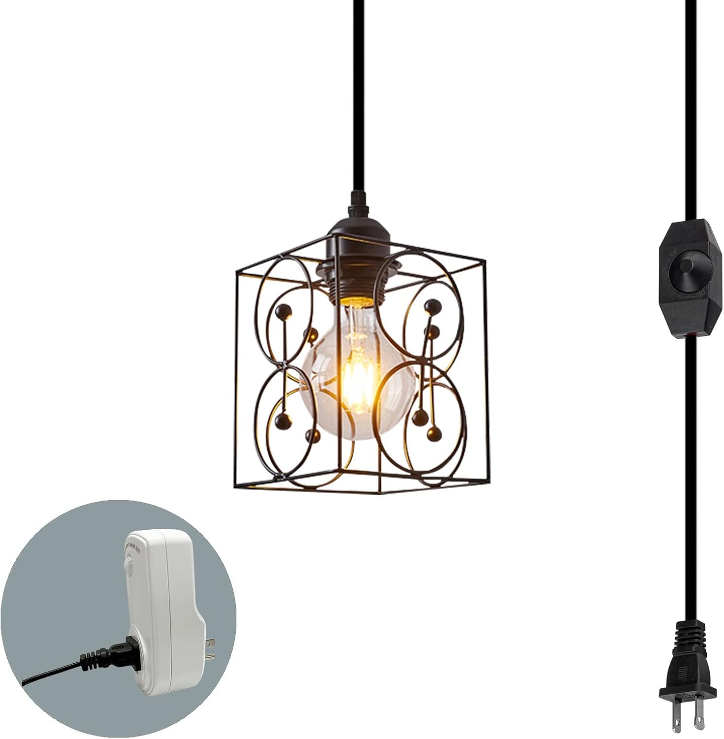 15ft Plugin Dimmer Switch Cord Motion Sensor Light Handmade Retro Square Industrial Style Loft