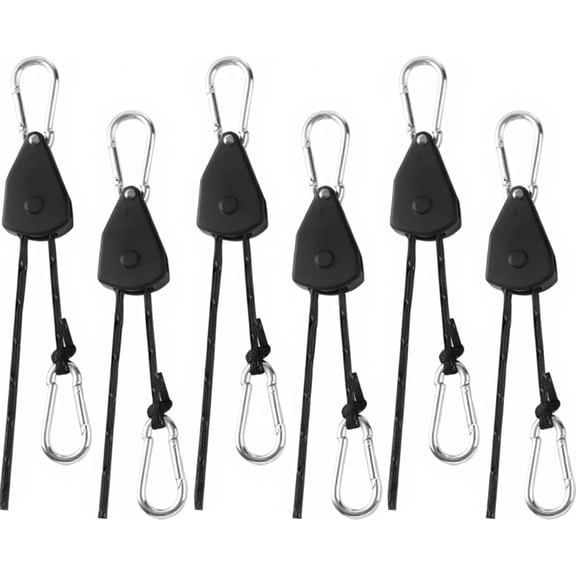 15ft Rope Rollers 6 PCS Paracord Tarps Tie Downs Ratchet Strap Rope Tie Down Small Cam Jam Retractable Paracord Ropes Tightener for Tent Canopy Use 1/8 inch