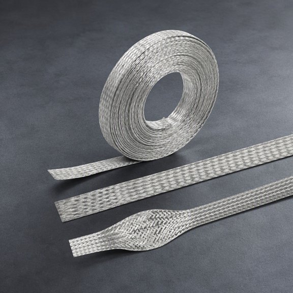 15ft Tinned Copper Braided Ground Strap, 1/2in Wide (0.32in ID), Expandable Wire Shielding Sleeve for Cable Bonding and