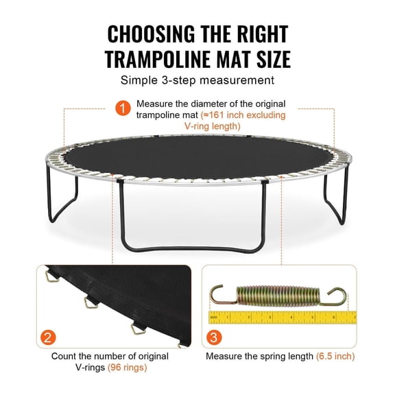 15ft Trampoline Replacement Mat, Universal Jumping Mat for 15 Foot Round Trampoline, 96 V-Ring PP Material Mat with Spring Tool, Fits 6.5 Inch Springs