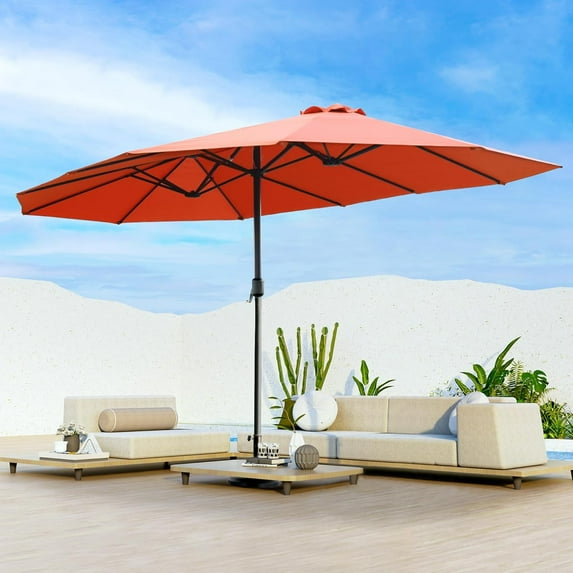 15ft Umbrella Outdoor Patio - Double-Sided Large Market Rectangle Umbrellas with Crank Handle for Patio Garden Yard Pool (No Base)