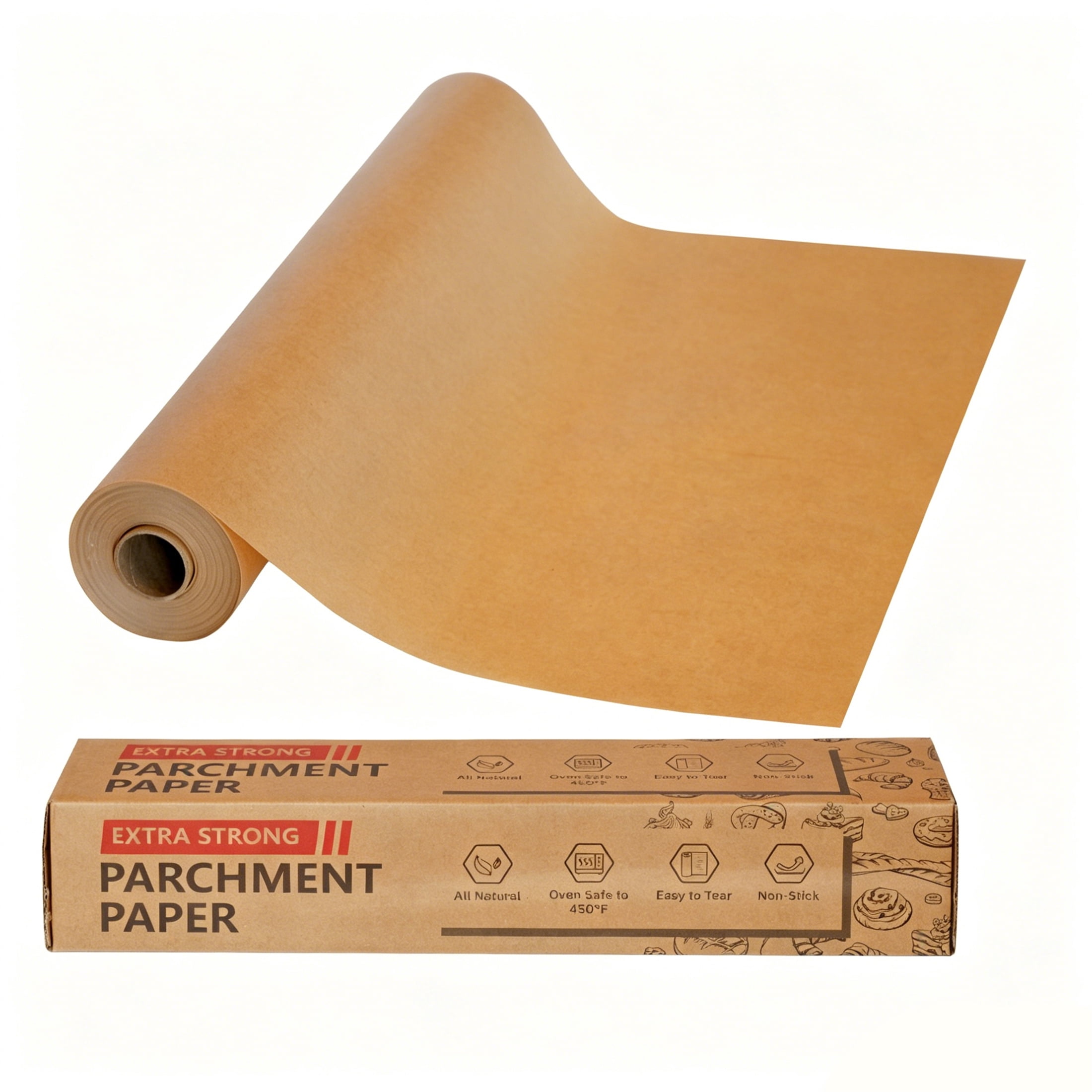 GARITIN Unbleached Parchment Paper Roll 15in x 200ft, Non-Stick Brown Baking Paper 250 Sq.Ft with Serrated Cutter for Baking & Air Fryer