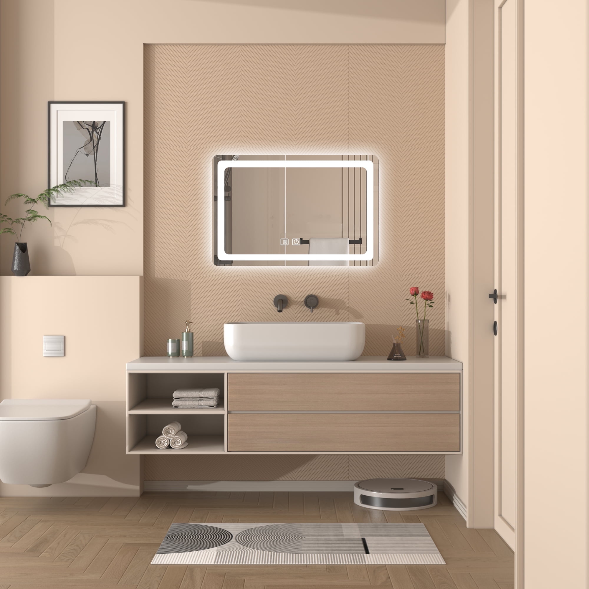 15in Double LED Lighting Mirror, WallMounted Vanity Mirror with One