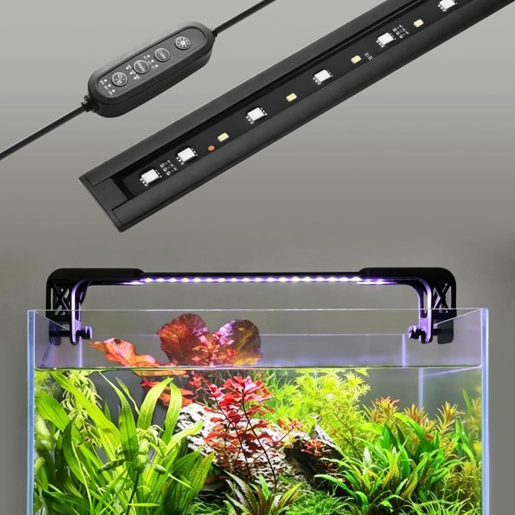 15in Slim Alloy Aquarium LED Light, Full with Day/Night Mode & Timer, 10-Level Brightness, Adjustable Lighting for Planted & Fish Freshwater Fish