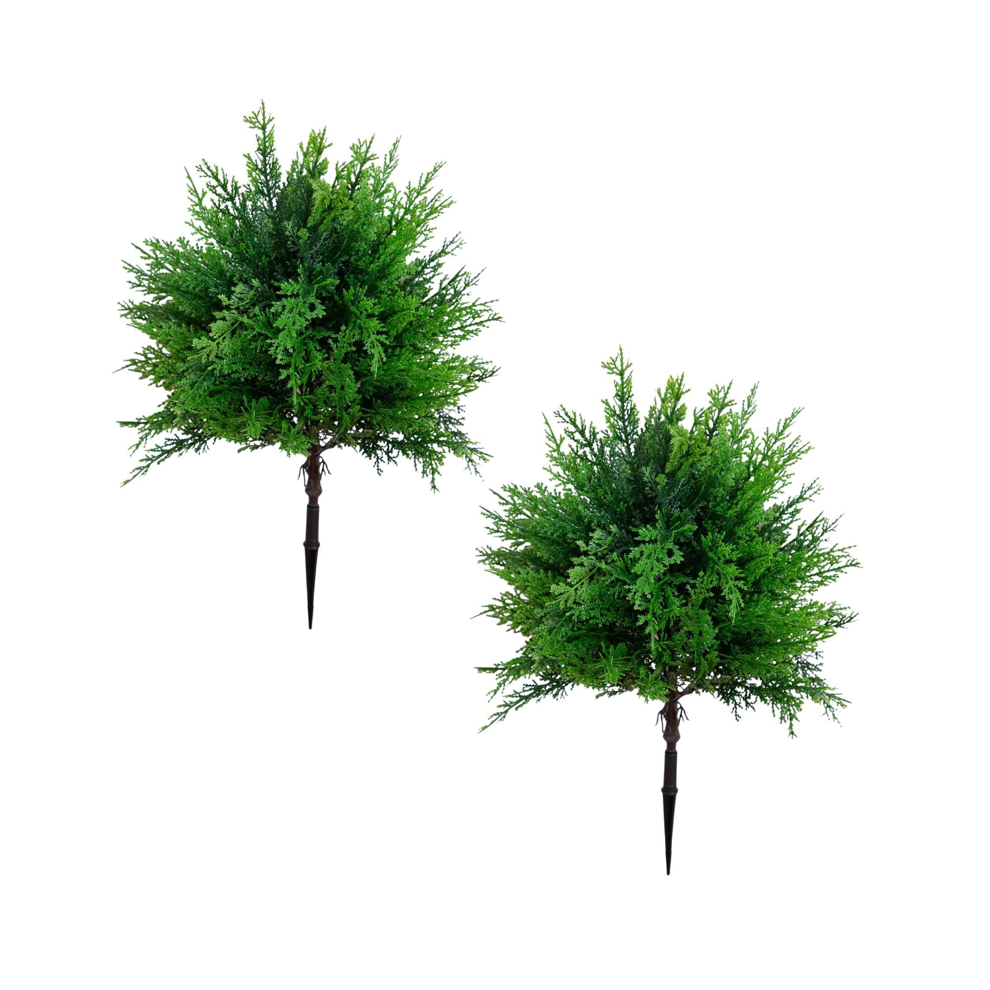 15in. UV Resistant Artificial Cedar Bush with Integrated Ground Stake (Indoor/Outdoor) - Set of 2