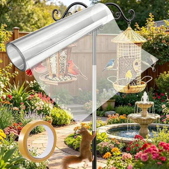 15in x 9.8ft Smooth Squirrel Baffle for Bird Feeder Poles,Bird Feeder Pole Guards,Squirrel Guard Protector with Strong Double-Sided Tape, Tree Trunk Pole Wrap for Prevention Climbing