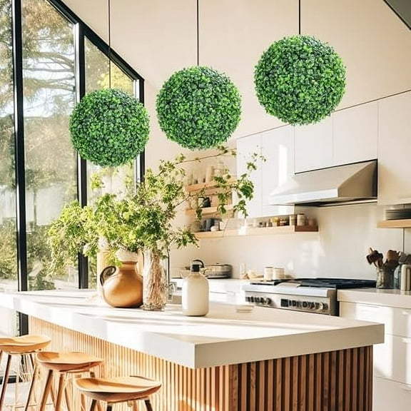 15inch Artificial Plant Topiary Balls Outdoor, 2 Pcs  Faux Boxwood Balls Fake Green Plants Decorative Spheres for Front Porch Patio Garden Backyard Home Wedding Decor