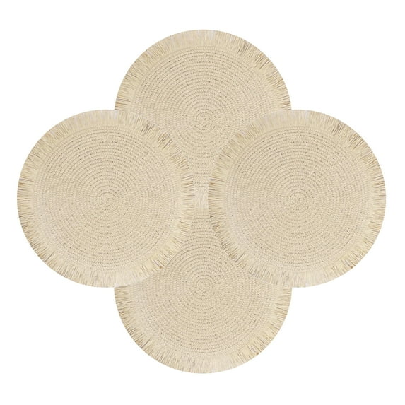15inch Boho Placemats Set of 4 Fall Round Cotton Table Mats 2025 New Woven Washable Table Placemats for Fall Kitchen Dining Home Farmhouse Christmas Decoration ,Beige