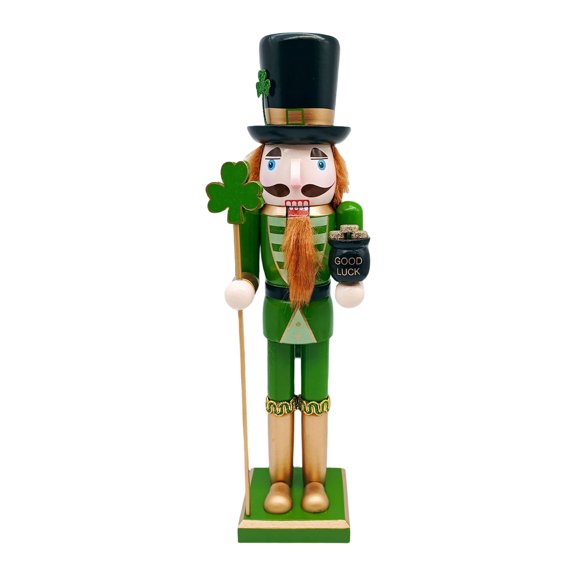 15inch ST. Patrick's Day Nutcracker Figurine Green Uniform Traditional Decorative Tabletop Decoration Sturdy(B)