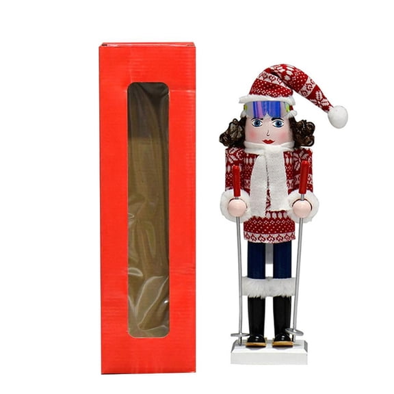 38cm Wood Nutcrackers Soldier Ski Girl Figures Christmas Puppet Doll for Desktops Ornament Holiday Table Centerpieces