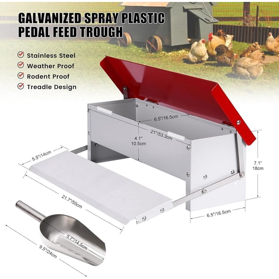 15lb Automatic Chicken Feeder Rat Proof Large Treadle Poultry Feeder with Rainproof Lid Outdoor Chicken Feeders for Duck Pheasants Roosters Bantams