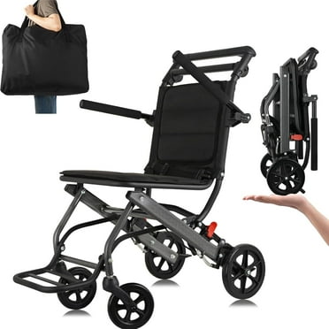 15lbs Lightweight Wheelchair Foldable, Transport Wheelchair with Black Wheelchair Bag, Travel Wheelchair for Adults, Airline Approved