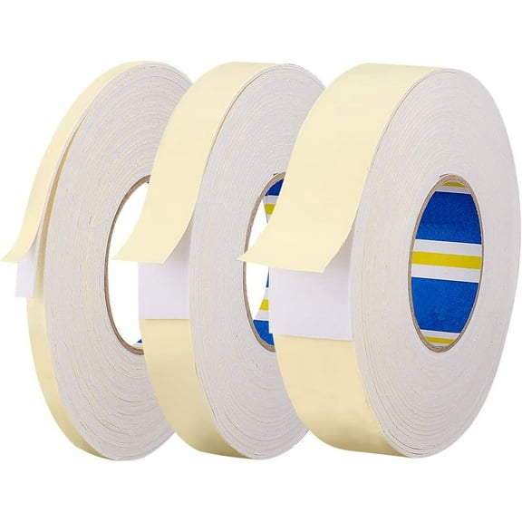 15m/3 Roll Single-Sided Adhesive Foam Tape 0.4 inch 0.9 inch 1.5 inch Wide White Sealing Strip Foam Pad Sponge Tape Anti-Collision Sponge Tape Foam Rubber Tape for Home Office - 3mm Thick DIY