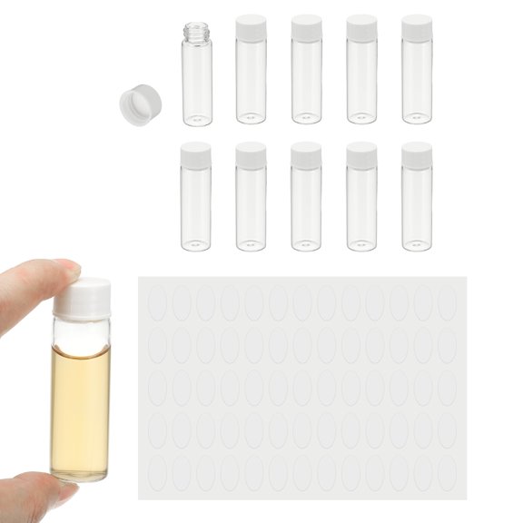 15ml Clear Glass Vials, 10Pcs Sample Vials with Screw Cap Reagent Media Bottle with Labels Leak-Proof Liquid Sample Glass Vial for Lab Laboratory