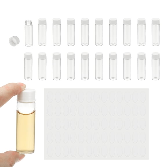 15ml Clear Glass Vials, 20Pcs Sample Vials with Screw Cap Reagent Media Bottle with Labels Leak-Proof Liquid Sample Glass Vial for Lab Laboratory