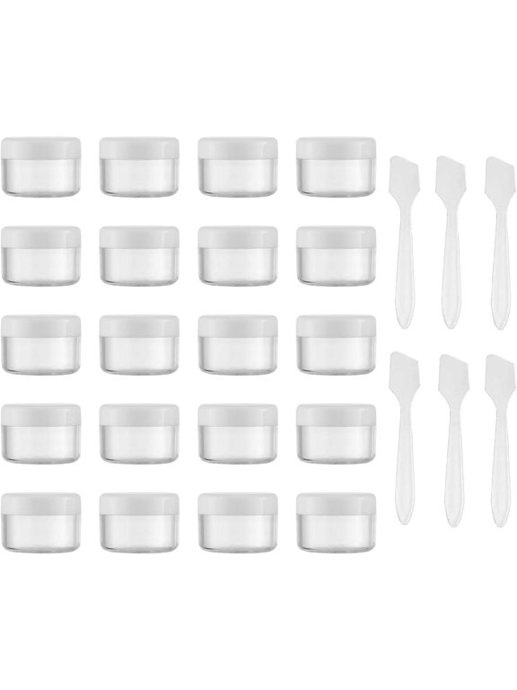 15ml Empty Plastic Cosmetic Cream Jars, Refillable Sample Storage Containers with 6 Pcs Spatulas, 20 Pack, White