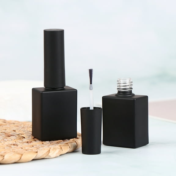 15ml Empty Nail Polish Glass Bottles Round Shape Brush & Cap Refillable (2pcs)