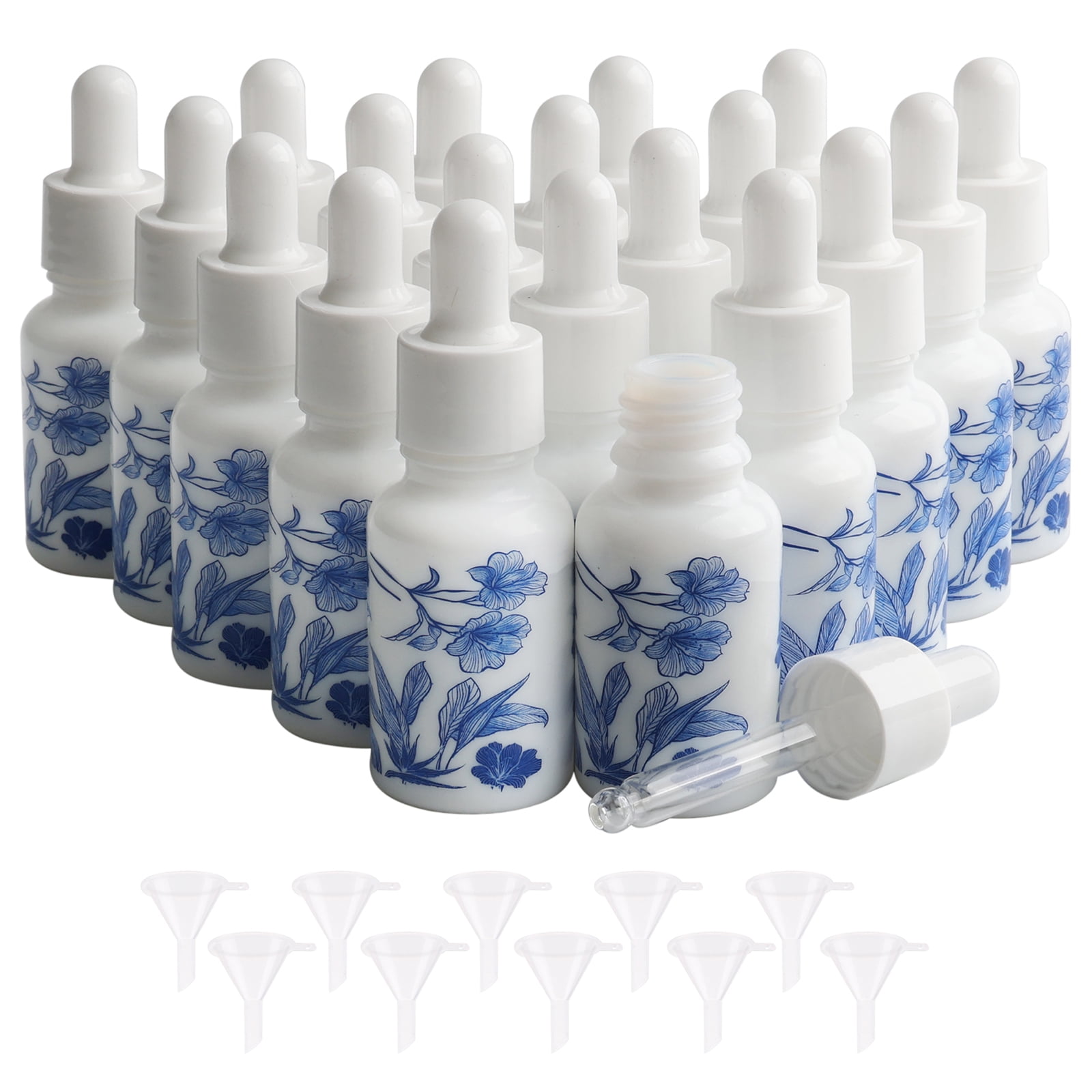 15ml Glass Drop Bottle with 10 Funnels, Leak Proof Travel Bottles for Liquids, Essential Oils, Chemistry Lab, Perfumes, Pack of 20