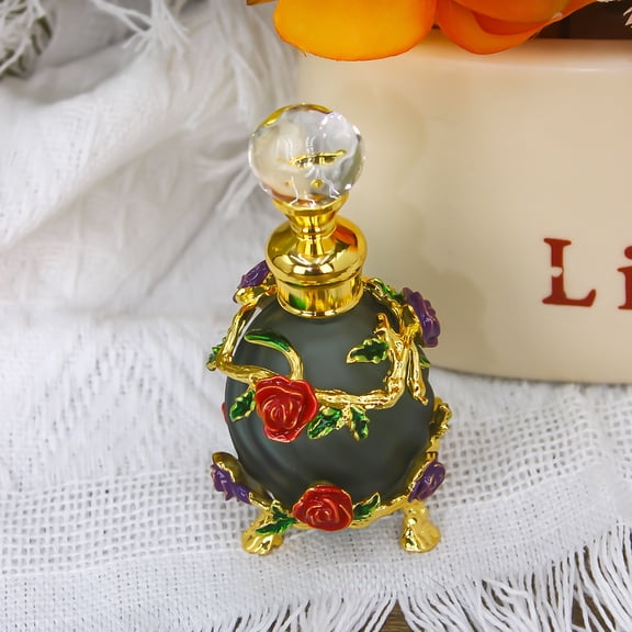 15ml ROSE Vintage Perfume Refill Bottle Handmade Painting Small Empty Refillable Bottles Metal Glass Wedding Decor Gift