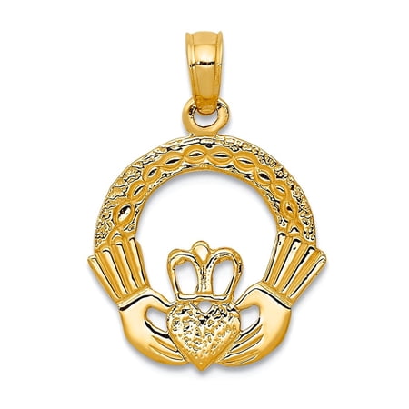 15mm 10k Solid Yellow Gold Irish Claddagh Celtic Trinity Knot Charm Pendant Necklace for Women