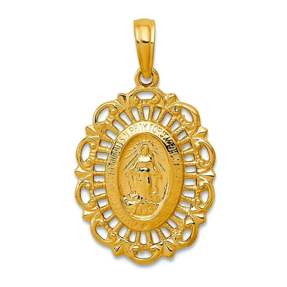 15mm 10k Solid Yellow Gold Oval Immaculate Conception Medal Pendant Necklace Pendant for Women