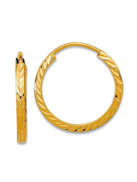 10k Solid Yellow Gold Sparkle-Cut Square Tube Endless Hoop Earrings 15x15mm Wide 1.35mm Thick Hoop Earring for Women