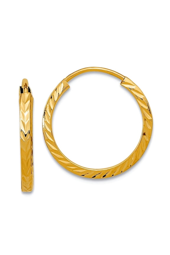 10k Solid Yellow Gold Sparkle-Cut Square Tube Endless Hoop Earrings 15x15mm Wide 1.35mm Thick Hoop Earring for Women
