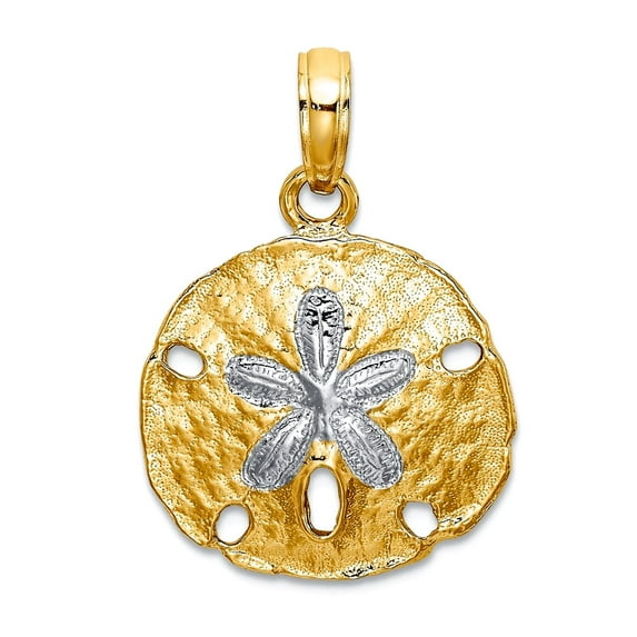 15mm 14k With Rhodium Sand Dollar High Polish And Two-color Charm Pendant Necklace for Women