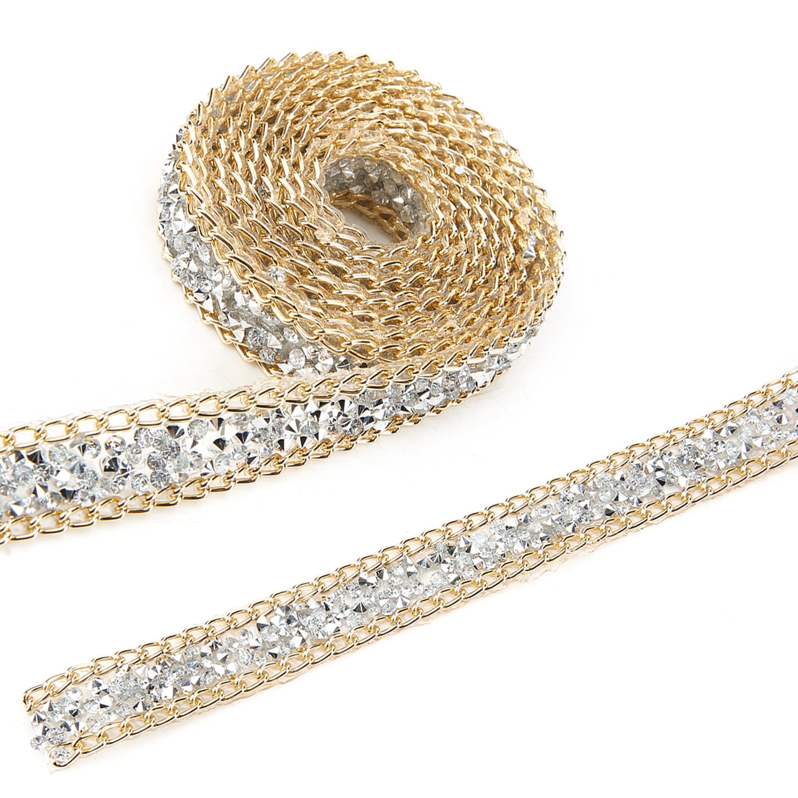 15mm Diamond Mesh Ribbon Roll, 5 Yards Diamond Ribbon Gold Rhinestone ...