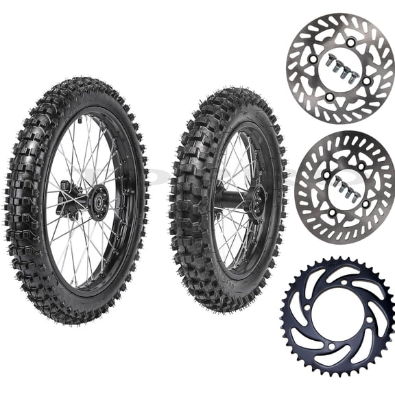 15mm Full Set 60/100-14 & 80/100-12 Dirt Bike Wheels - Front and Rear Tires, Rims, Inner Tubes with Sprocket Brake Disc for Motocross Off-Road Pit Bike Apollo SSR CRF 50 70cc 90cc 110cc 125cc