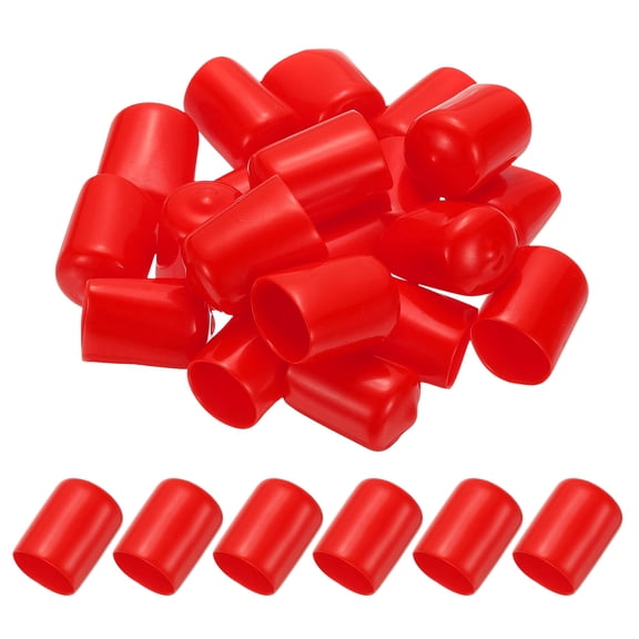 15mm ID Rubber End Caps, 35 PCS Rubber Caps High Temp Rubber Tips Screw Silicone End Caps Flexible Thread Protector for Pipes Screw Blots Tube Fishing Jigs Chair, Red