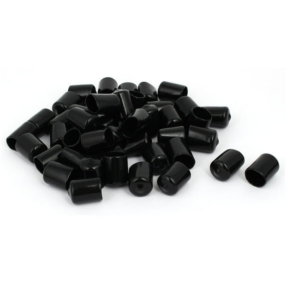 15mm Inner Dia Rubber Hose End Cap Screw Thread Protector Cover Black 50pcs