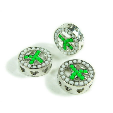 15mm Pack Of 2 Neon Green Metal Peace Round Connector Beads For Jewelry Making