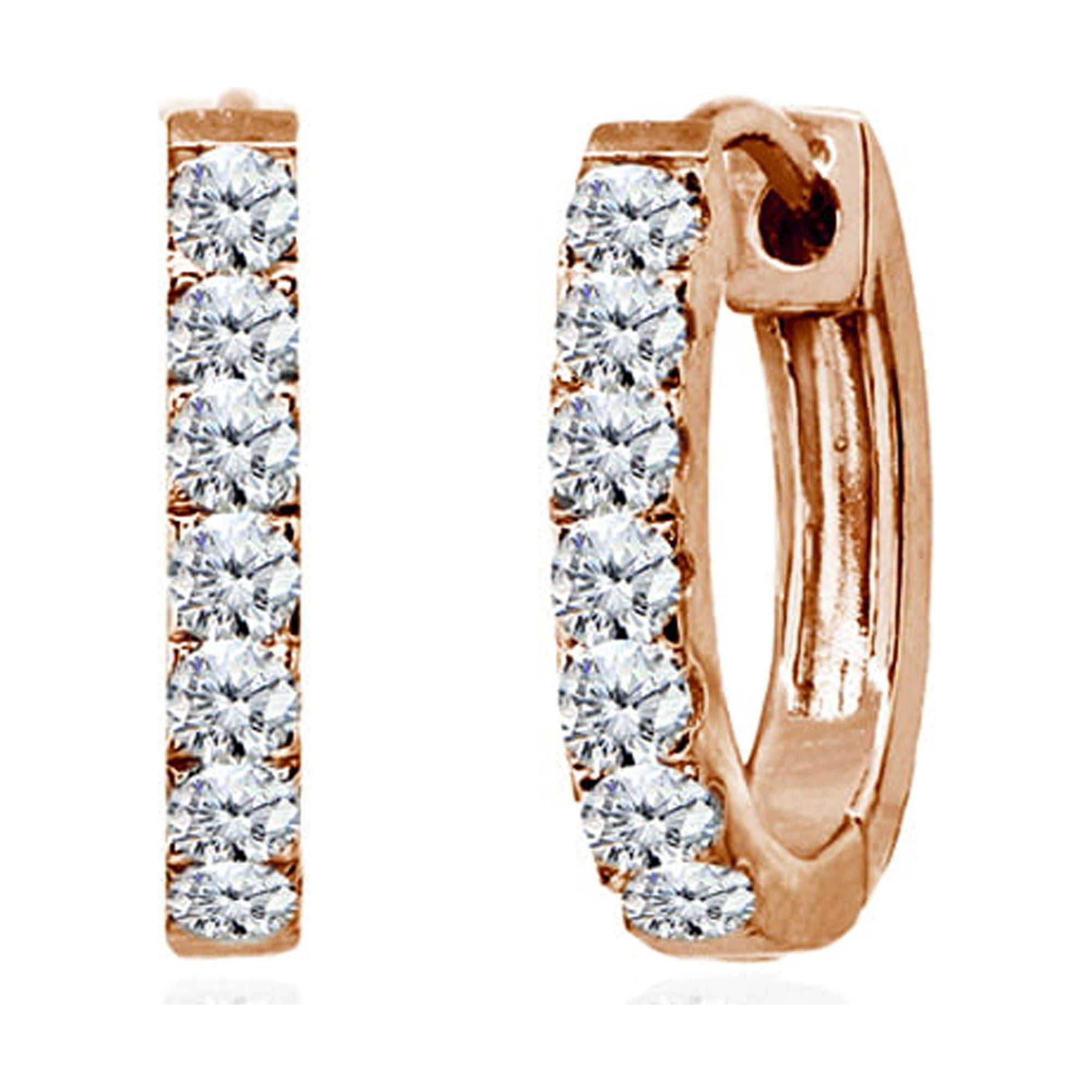 15mm Prong-set CZ Oval Huggie Hoop Earrings in Rose Gold Flash Silver