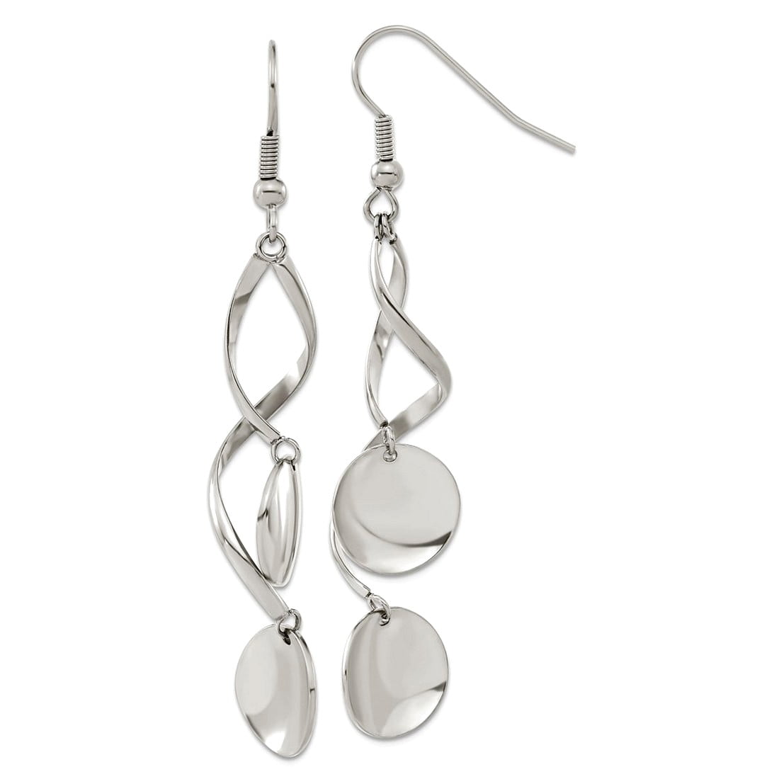 Stainless Steel Polished Twisted Shepherd Hook Earrings 43x15mm Wide Stud Earring for Women