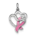 thumbnail image 1 of 15mm Sterling Silver Rhodium-plated Enamel Cubic Zirconia Ribbon Heart Pendant, 1 of 1