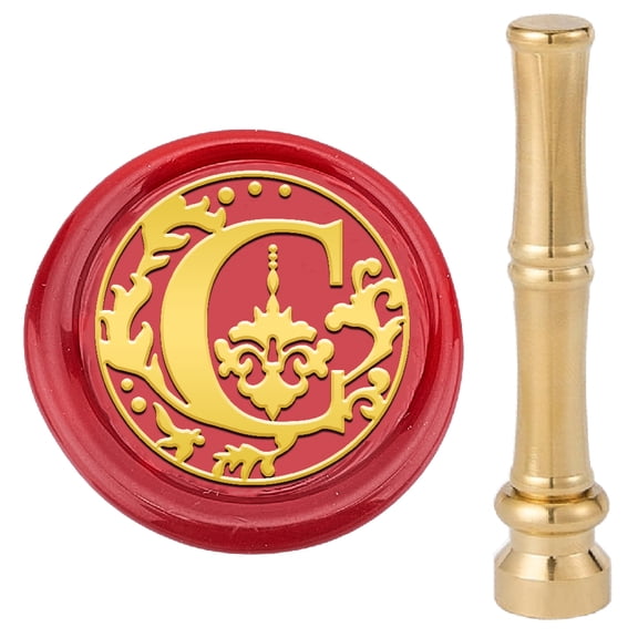15mm Wax Sealing Stamp Letter C Al abet Initials Olive Leaves Retro Vintage Mini Wax Seal Stamp Classic with Bamboo Stick Shape Handle