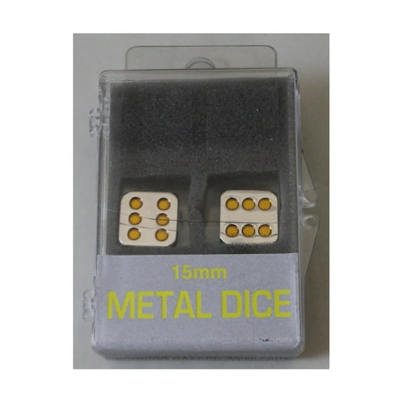 15mm d6 Metal Dice w/Yellow Pips (2) New